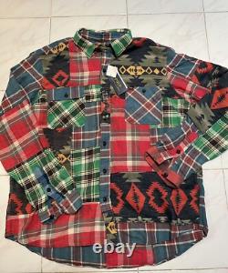 NEW Polo Ralph Lauren Patchwork Native Indian Western Aztec button shirt men 2X