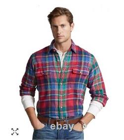 NEW Polo Ralph Lauren Shirt Men's S Red Long Sleeve Flannel Elbow Patch $168