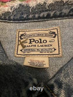 NEW Polo Ralph Lauren Sz 4XLT Renton Blue Serape Patch & Distressed Denim Jacket