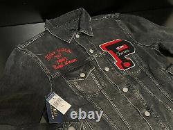 NEW Polo Ralph Lauren Varsity Black Denim Football Bulldog Champs Jacket Sz. MD