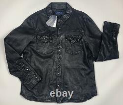 NEW Polo Ralph Lauren Washed Black Sheep Leather Western/Biker Shirt-Jacket L/XL