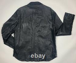 NEW Polo Ralph Lauren Washed Black Sheep Leather Western/Biker Shirt-Jacket L/XL