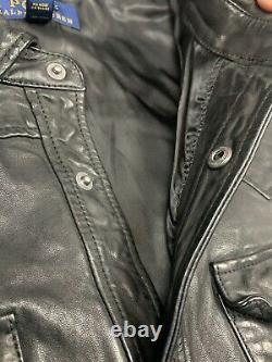 NEW Polo Ralph Lauren Washed Black Sheep Leather Western/Biker Shirt-Jacket L/XL