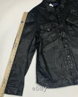 NEW Polo Ralph Lauren Washed Black Sheep Leather Western/Biker Shirt-Jacket L/XL