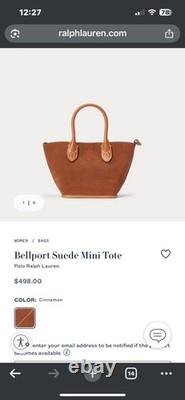 NEW RALPH LAUREN Bellport Suede Mini Tote Bag With Dust Jacket