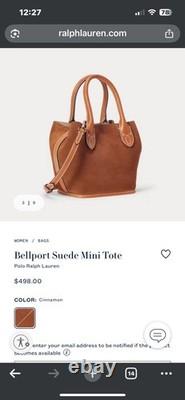 NEW RALPH LAUREN Bellport Suede Mini Tote Bag With Dust Jacket