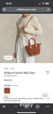 NEW RALPH LAUREN Bellport Suede Mini Tote Bag With Dust Jacket