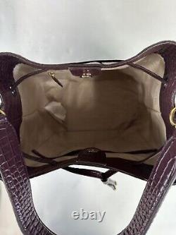 NEW RALPH LAUREN Embossed Large Drawstring Bag Croc Leather Bordeaux Women's