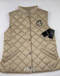 NEW RALPH LAUREN Size M Women's Vest Birch Tan RLL CREST Patch Quilted $150