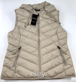 NEW RALPH LAUREN Size M Women's Vest PUFFER Birch Tan Stretch RLL Hooded $150