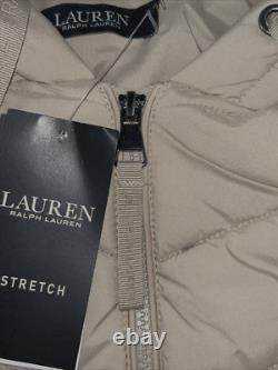 NEW RALPH LAUREN Size M Women's Vest PUFFER Birch Tan Stretch RLL Hooded $150