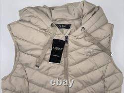 NEW RALPH LAUREN Size M Women's Vest PUFFER Birch Tan Stretch RLL Hooded $150