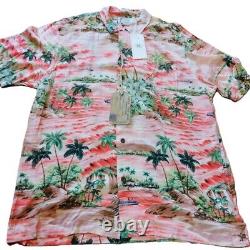 NEW RRL RALPH LAUREN Men's Camp Western Linen Short Sleeve Shirt Pink Size L