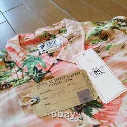 NEW RRL RALPH LAUREN Men's Camp Western Linen Short Sleeve Shirt Pink Size L