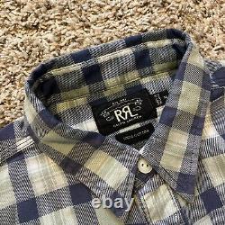 NEW RRL Ralph Lauren Plaid Flannel Work Short Sleeve Button Up Shirt Medium