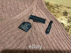 NEW Ralph Lauren AURORA PURPLE CABLE KNIT Cashmere 60 Sq Throw Blanket $595