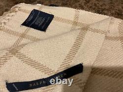 NEW Ralph Lauren BRETTWOOD Cotton Linen Cream & Camel Windowpane Throw Blanket