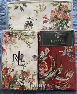 NEW Ralph Lauren Belle Harbor White Floral King Pillow Cases 100% SUPIMA COTTON