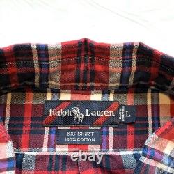 NEW Ralph Lauren Big Shirt Plaid Button Down Shirt Long Sleeve Pocket Thick L