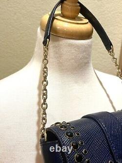 NEW Ralph Lauren Carrington Beckett Mini Leather Jeweled Navy Purse Gold Chain