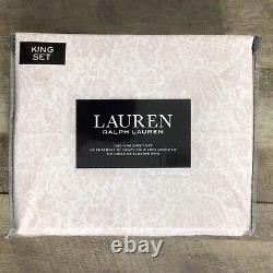 NEW Ralph Lauren King Sheet Set 4pc Floral Blush Pink White Cotton