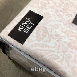 NEW Ralph Lauren King Sheet Set 4pc Floral Blush Pink White Cotton