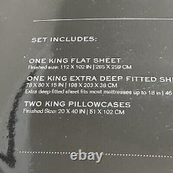 NEW Ralph Lauren King Sheet Set 4pc Gray White Cotton