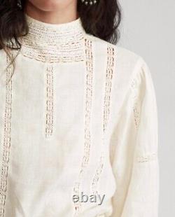 NEW Ralph Lauren Lace -Trim Linen Blouse Off White Size 6