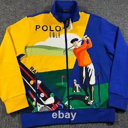 NEW Ralph Lauren Men's Large Polo Golf Print Track Jacket Full Zip YellowithBlue