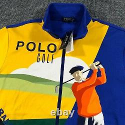 NEW Ralph Lauren Men's Large Polo Golf Print Track Jacket Full Zip YellowithBlue