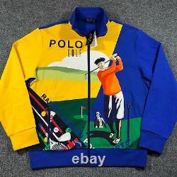 NEW Ralph Lauren Men's Large Polo Golf Print Track Jacket Full Zip YellowithBlue