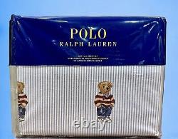 NEW Ralph Lauren POLO BLUE STRIPE Cotton BOY Teddy Bear 4 PC FULL Sheet Set New