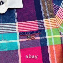 NEW Ralph Lauren Polo Sport Rugby Shirt Mens Large Multicolor Plaid Long Sleeve