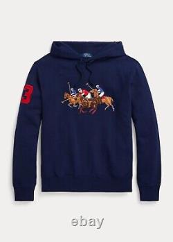 NEW Ralph Lauren Polo Triple Pony Player Equestrian Embroidered Navy Hoodie