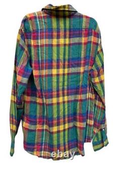 NEW Ralph Lauren Purple Label Plaid Colorful Linen Shirt Mens Large Made Italy