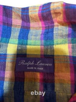 NEW Ralph Lauren Purple Label Plaid Colorful Linen Shirt Mens Large Made Italy
