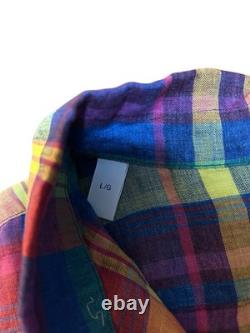NEW Ralph Lauren Purple Label Plaid Colorful Linen Shirt Mens Large Made Italy