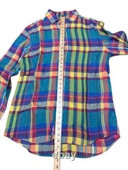 NEW Ralph Lauren Purple Label Plaid Colorful Linen Shirt Mens Large Made Italy