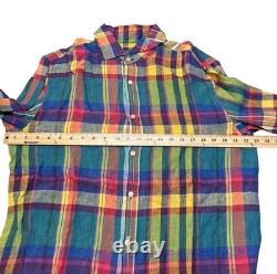 NEW Ralph Lauren Purple Label Plaid Colorful Linen Shirt Mens Large Made Italy