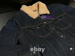 NEW Ralph Lauren Purple Label Slim Indigo Denim Shearling Trucker Jacket $2495