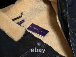 NEW Ralph Lauren Purple Label Slim Indigo Denim Shearling Trucker Jacket $2495