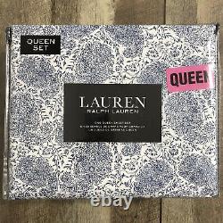 NEW Ralph Lauren Queen Sheet Set 4pc Blue Floral Paisley 100% Cotton
