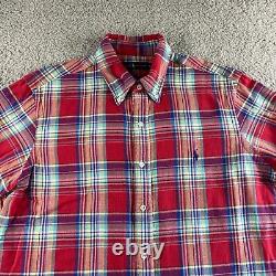 NEW Ralph Lauren Shirt Mens Large Red Blue Madras Plaid Flannel Button Up Casual