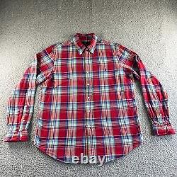 NEW Ralph Lauren Shirt Mens Large Red Blue Madras Plaid Flannel Button Up Casual