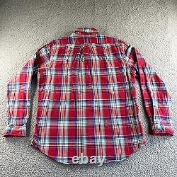 NEW Ralph Lauren Shirt Mens Large Red Blue Madras Plaid Flannel Button Up Casual