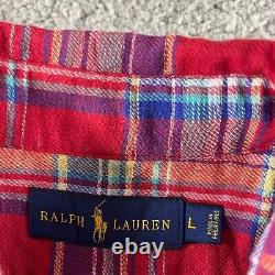 NEW Ralph Lauren Shirt Mens Large Red Blue Madras Plaid Flannel Button Up Casual