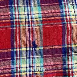 NEW Ralph Lauren Shirt Mens Large Red Blue Madras Plaid Flannel Button Up Casual