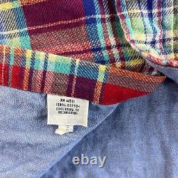 NEW Ralph Lauren Shirt Mens Large Red Blue Madras Plaid Flannel Button Up Casual