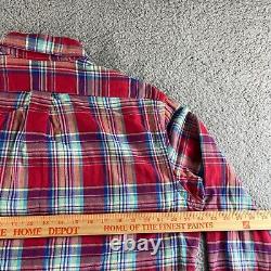 NEW Ralph Lauren Shirt Mens Large Red Blue Madras Plaid Flannel Button Up Casual