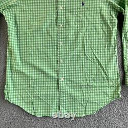 NEW Ralph Lauren Shirt Mens Medium Green White Check Gingham Long Sleeve Preppy